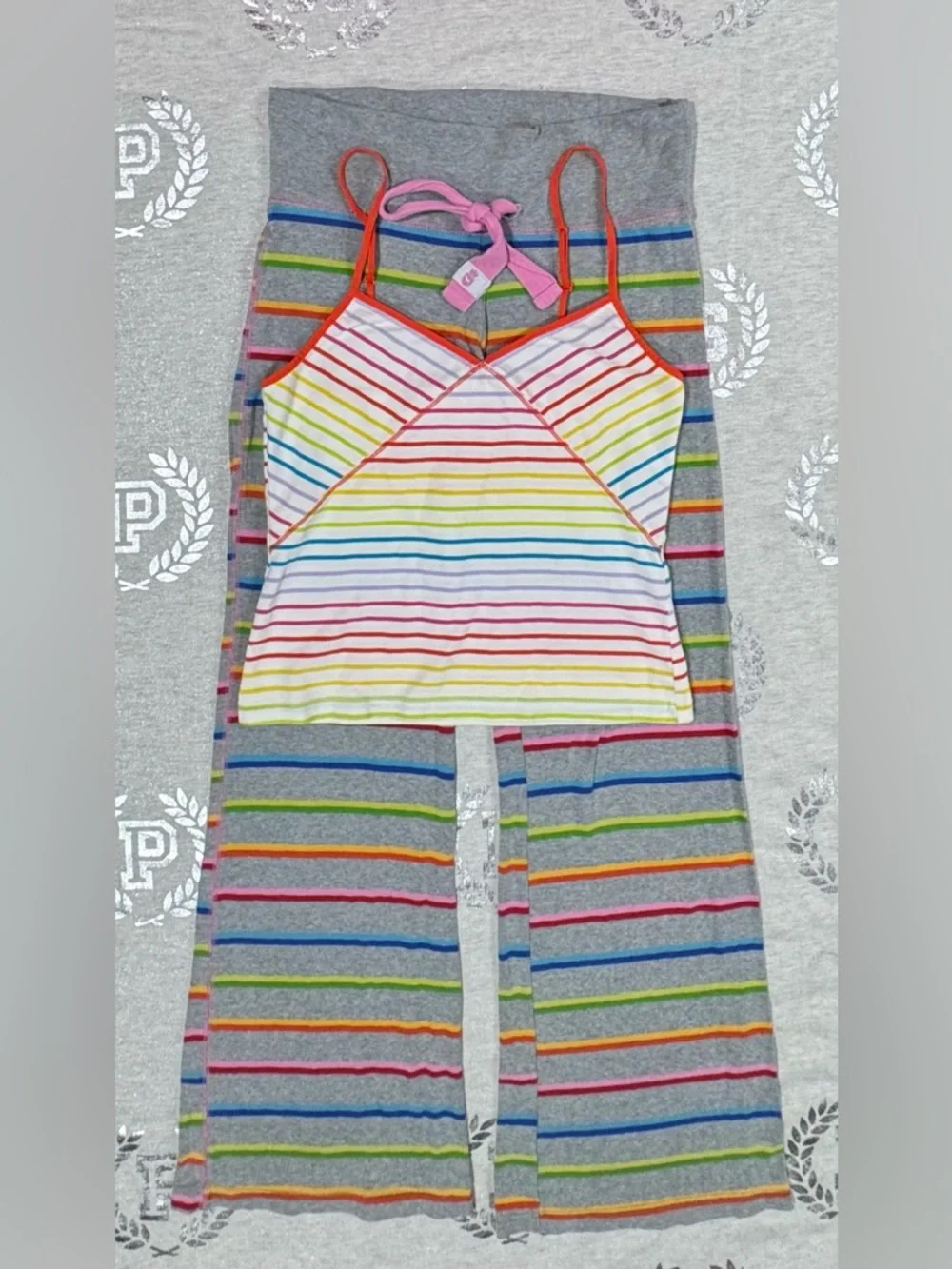 VS PINK VINTAGE RAINBOW STRIPED SLEEP LOUNGE SET - Picture 1 of 6